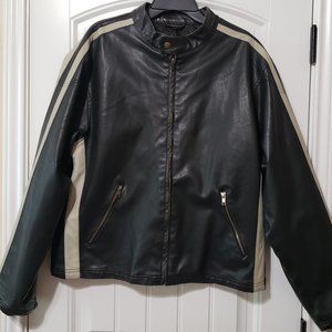 Vintage Arizona motorcycle racing leather jacket, black w/ white racing stripes